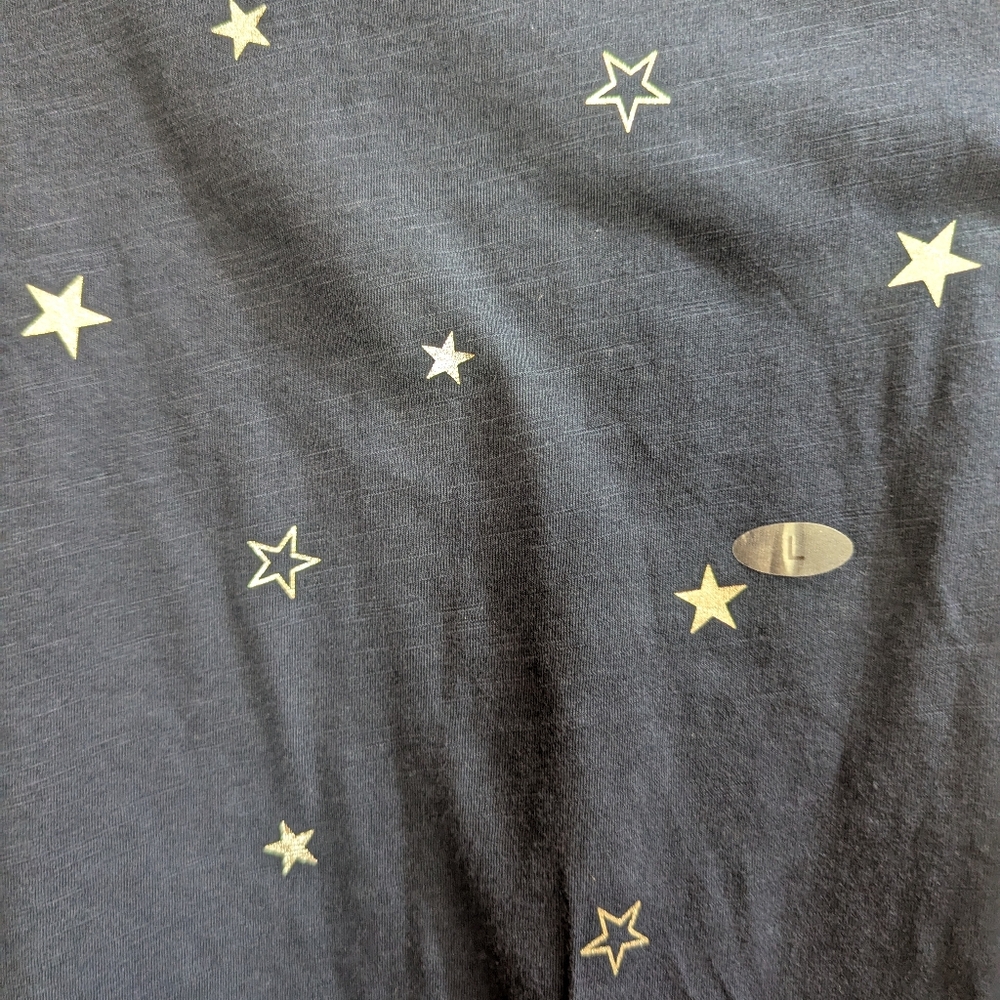 Maurices 24/7 Tee Shirt Sz Large Stars Navy Blue Crew Neck - Picture 5 of 8